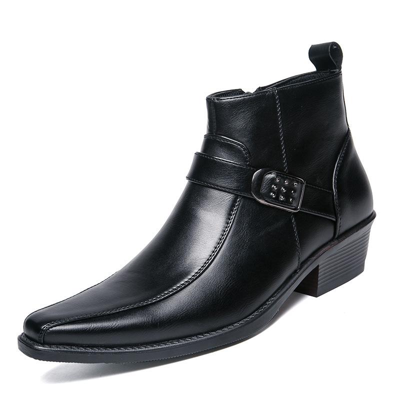Men Retro Cowboy Boots Leather Shoes Chelsea Boots Pointed Toe Zipper Male Ankle Boots Autumn Winter Shoes