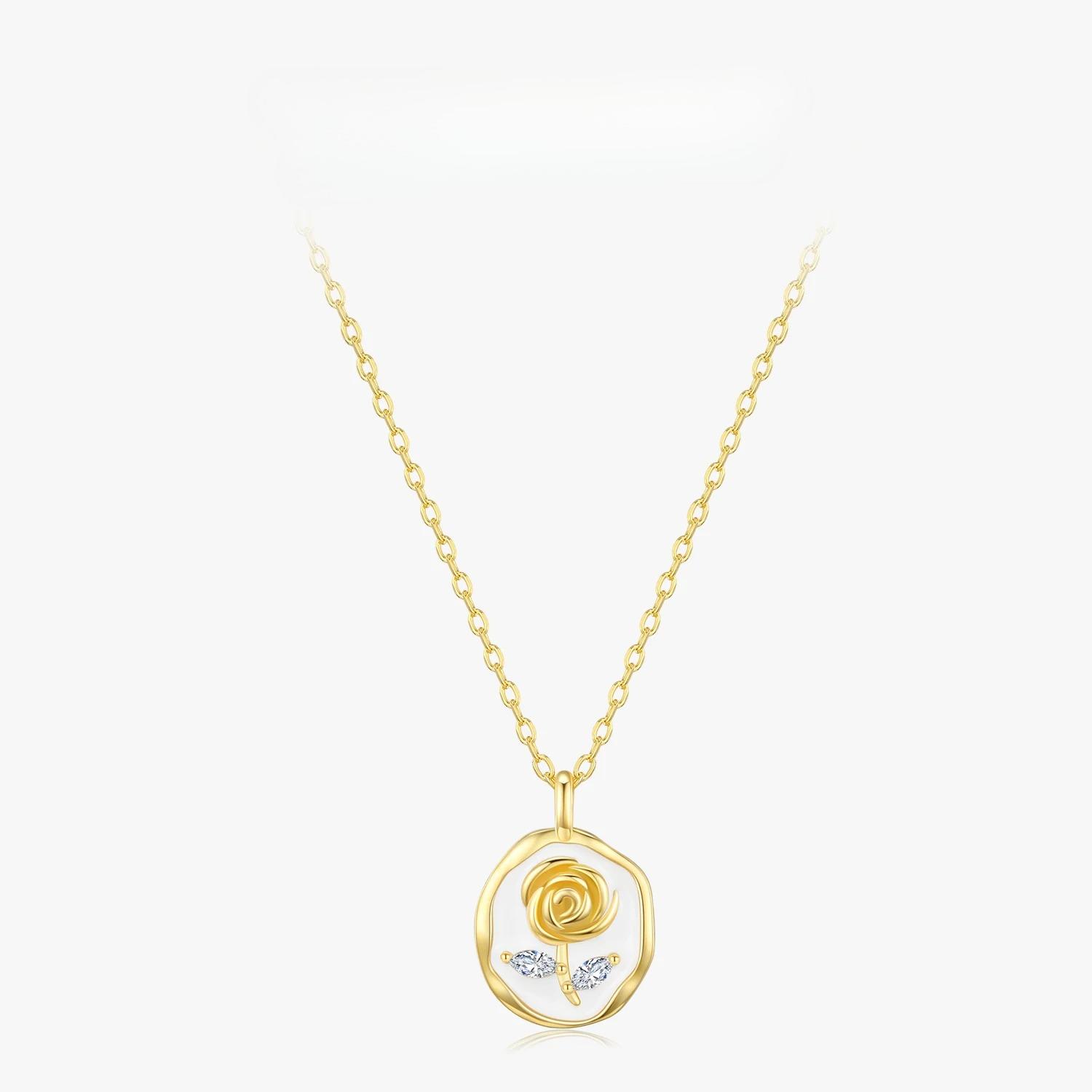 

Ailmay Sterling Silver Elegant Romantic Roses Enamel Golden Pendant Necklace for Women Valentine s Day Gifts Fine Jewelry золотой