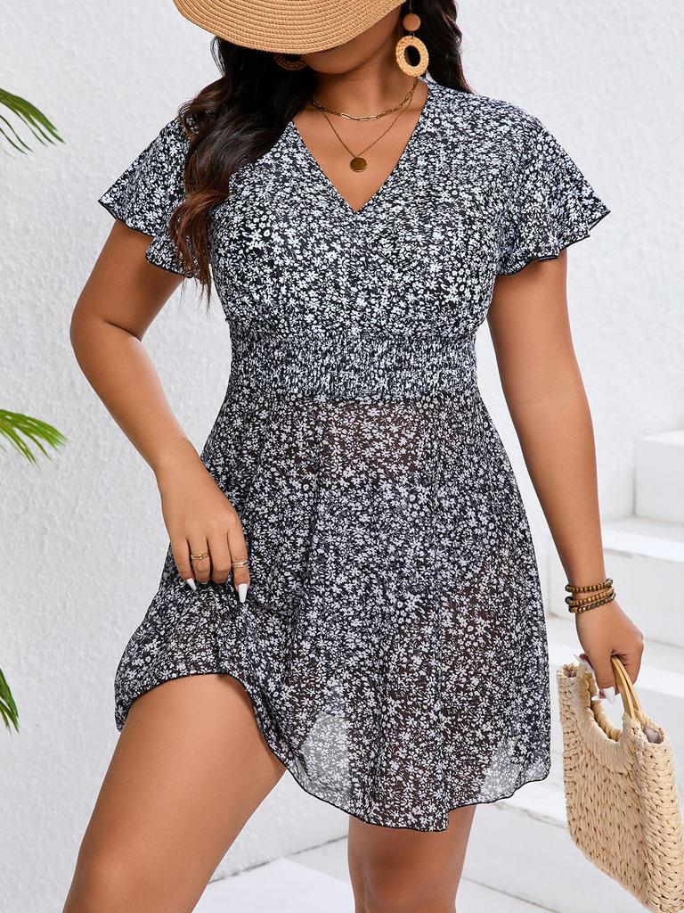 2026 Plus Size Floral Split Skirt Bikini: European and American Slimming Tummy-Covering Design for Women