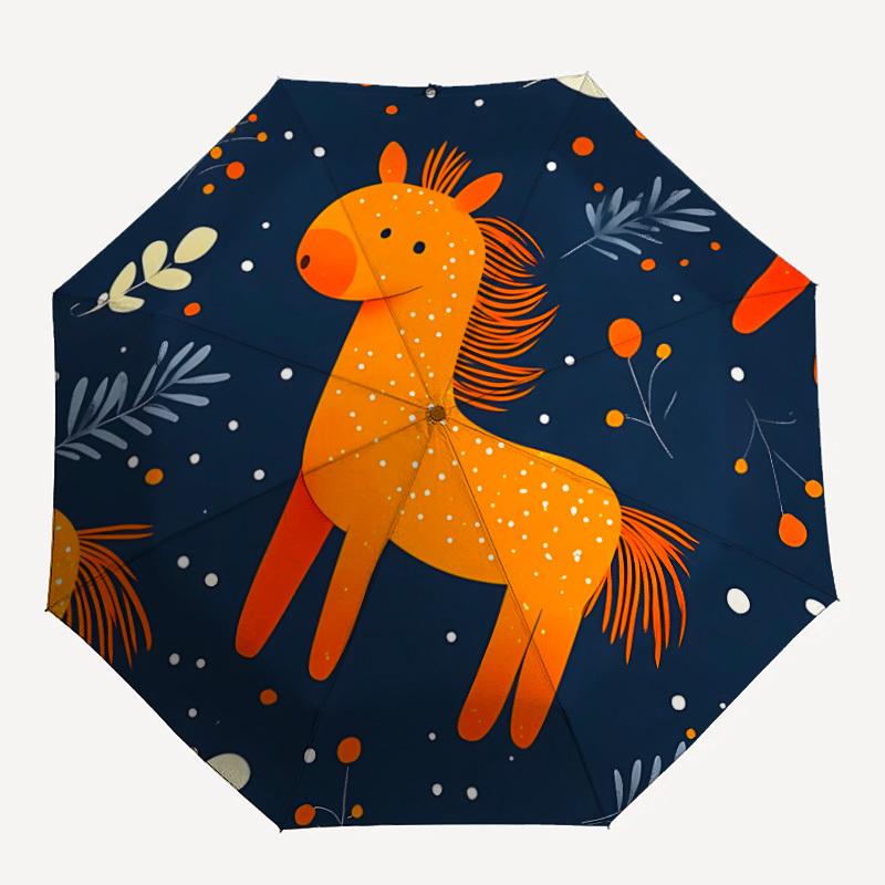 

1pc Horse Night Automatic Open/Close Umbrella Compact Folding Umbrella, All-Season Portable Umbrella for Women/Men, Perfect Gift for Birthdays033