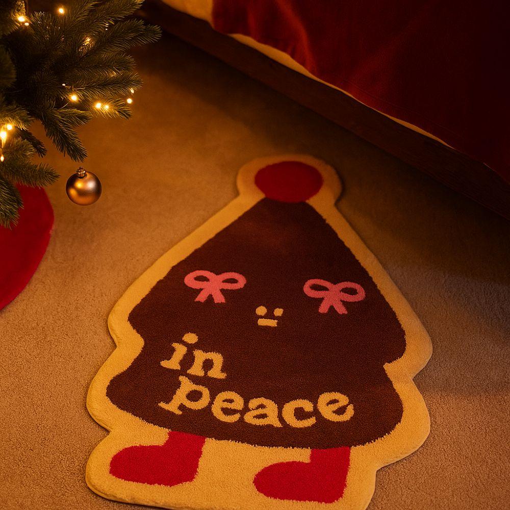 Cartoon Christmas Carpet Imitation Cashmere Non-Slip Backing Bed Side Carpets Soft Xmas Tree Shape Floor Mat