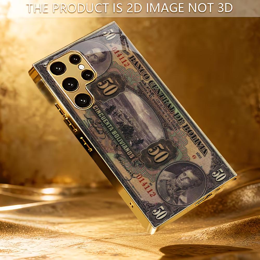Banknote Atmosphere Simplicity High-end Electroplating Glass PhoneCase for Samsung Galaxy S26 S25 S24 S23 S22 S21 FE,Ultra,Plus