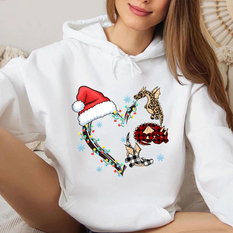 Funny Christmas Heart Lights Graphic Sweatshirt Hoodie Women Animals Lover Gift For Christmas Santa Hat Heart Hoodies Tops