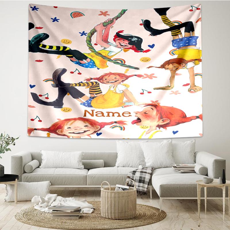 Custom Name Pippi Longstocking Print Tapestry, Backdrop, Easy Setup, Ideal for Bedroom, Office & Living Room, with Aesthetic Wall Hanging Decor.