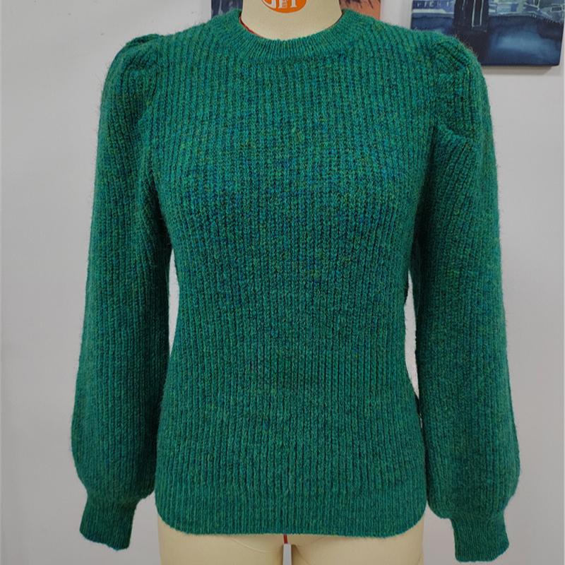 IHUASU Autumn and Winter Patchwork O-Neck Knit Women's Long Sleeve Pleated Loose Sweater