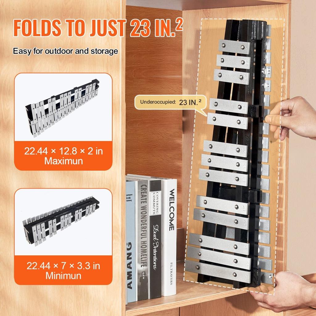 32 Note Glockenspiel Xylophone Bell Kit with Mallets, Drum Sticks and Bag