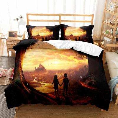 Cartoon Fantasy Welt Königin König Bettbezug Magisches Schloss Bettwäscheset Mythische Landschaft Steppdeckenbezug Polyester Bettdeckenbezug