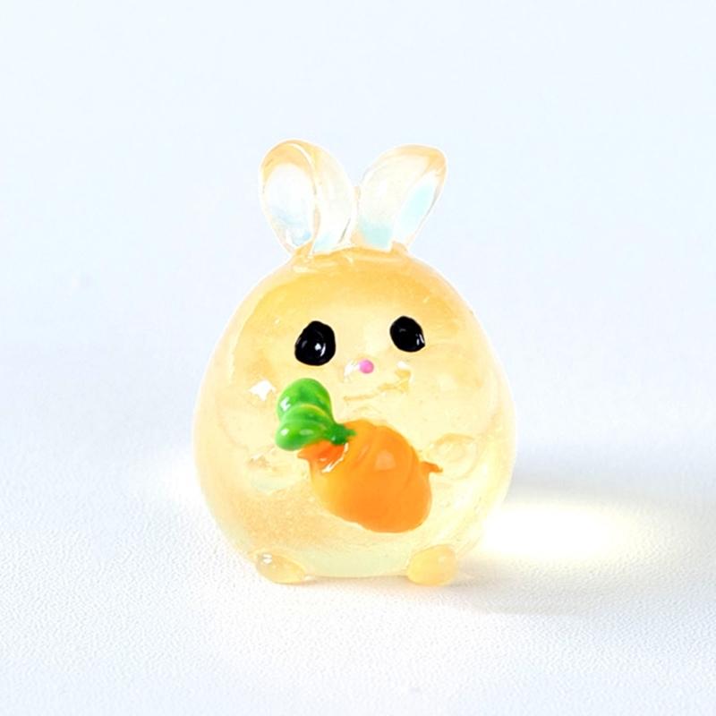 6 Piece Resin Rabbit Figurine Set with Glow Feature Miniatures Rabbit Ornament for Bedroom, Living Room, Study
