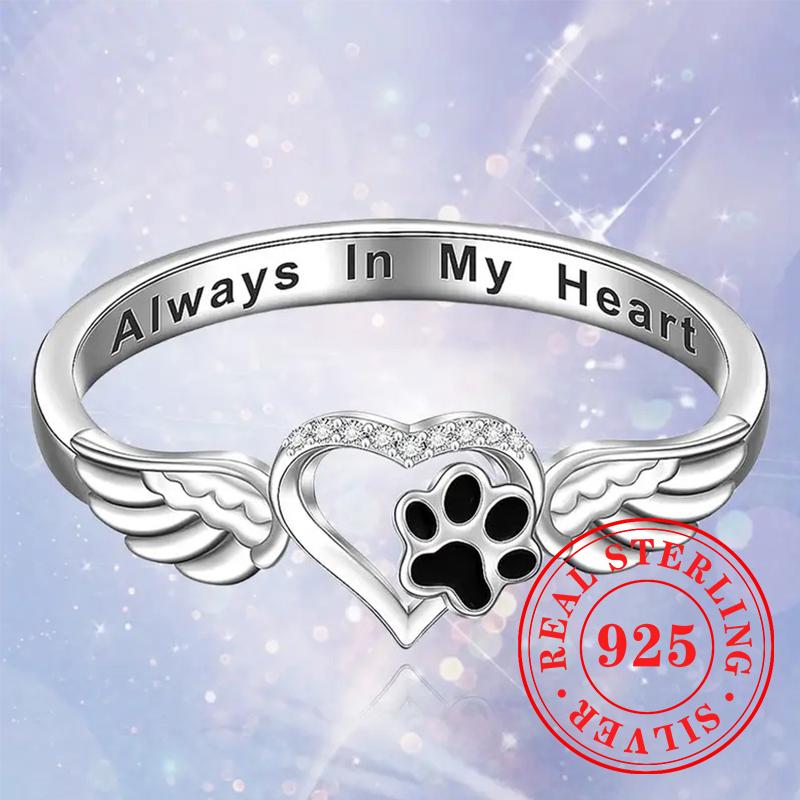 Heart Dog Footprint Design Rings  Sterling Silver Cute Love Dogs Accessories Exquisite Versatile Daily Party Jewelry