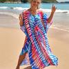 2022 Multicolored Kaftan Bohemian Printed V-neck Batwing Sleeve Street Wear Maxi Dress Women Beach Wear Swim Suit Cover Up Q1342