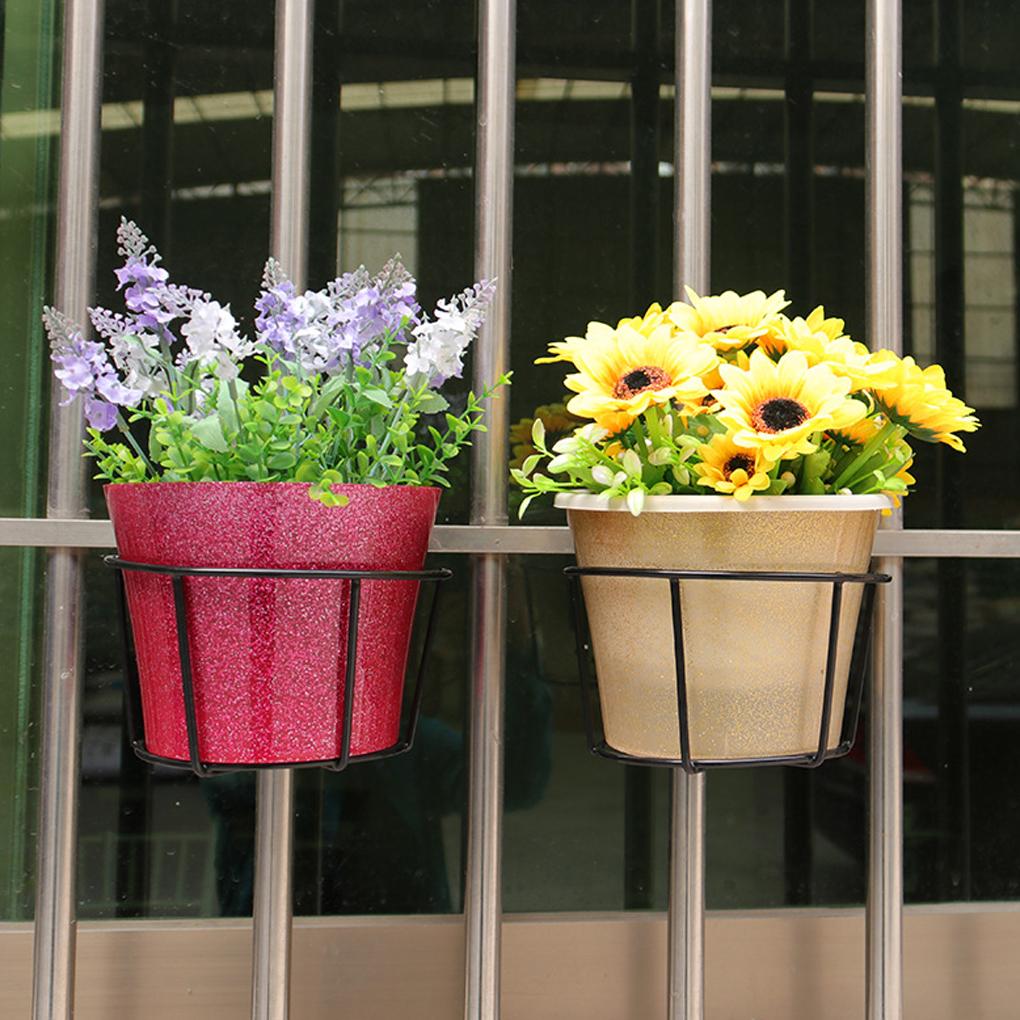 5 Parça Demir Korkuluk Çiçek Rafı Saksı Bitkileri Askılı Sepet Yuvarlak Raf Tutucu Balkon Çit İç Mekan Dış Mekan