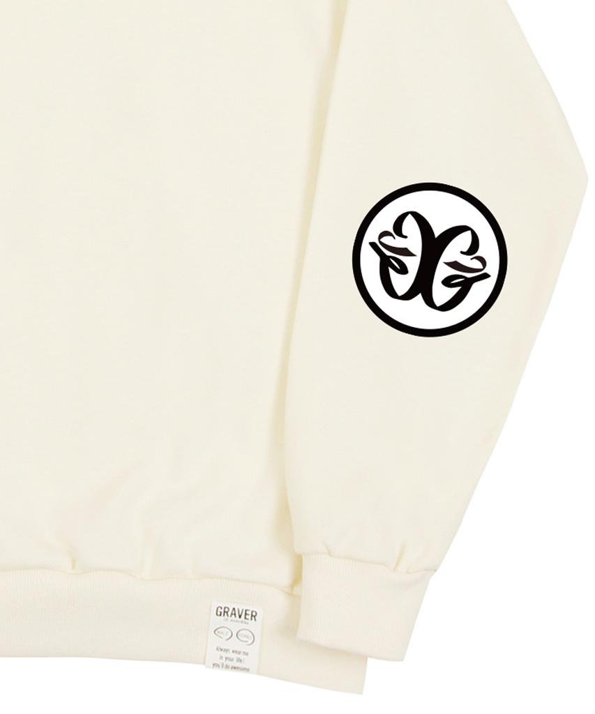 GRAVER [Unisex] Elbow Deco Logo Sweatshirt_Cream/Black Logo