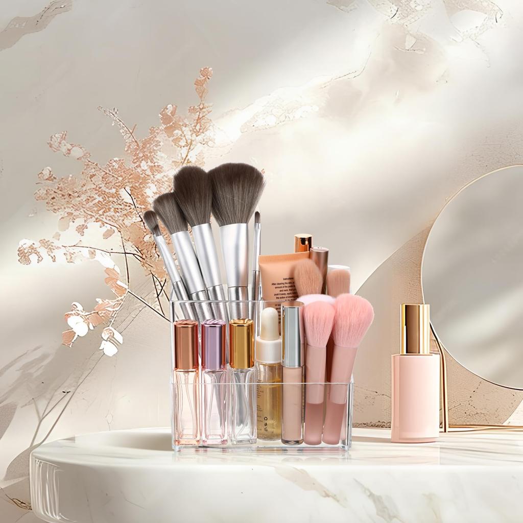 Frcolor Makeup Stationery Makeup Clear Makeup Brush Divided Makeup Storage Desktop Pen Desk Organizer Cosmetic Holder Storage, Storage, Organizer,