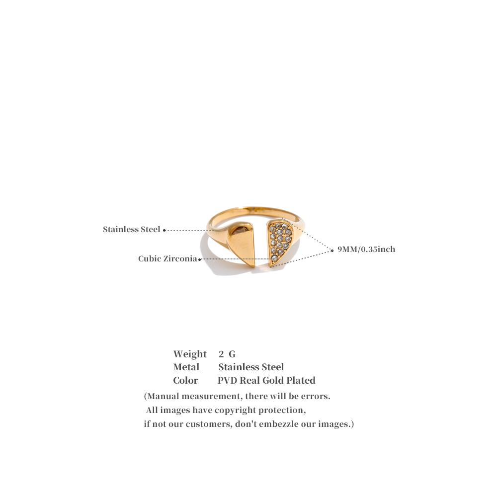 Eetit Adjustable Stylish Zirconia Heart Love Open Ring Stainless Steel Chic Finger Jewelry for Women