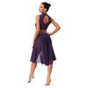 Womens Lyrical Dance Outfits Sleeveless Hollow Out Crop Top Irregular Mesh Hem Briefs Skirt Applique Dancewear Set