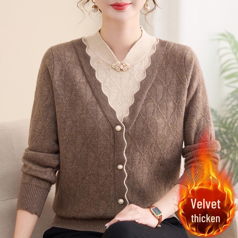 2025 New Style Woolen Base Layer Sweater for Middle-aged and Elderly Women 3XL (For 120-130 lbs)