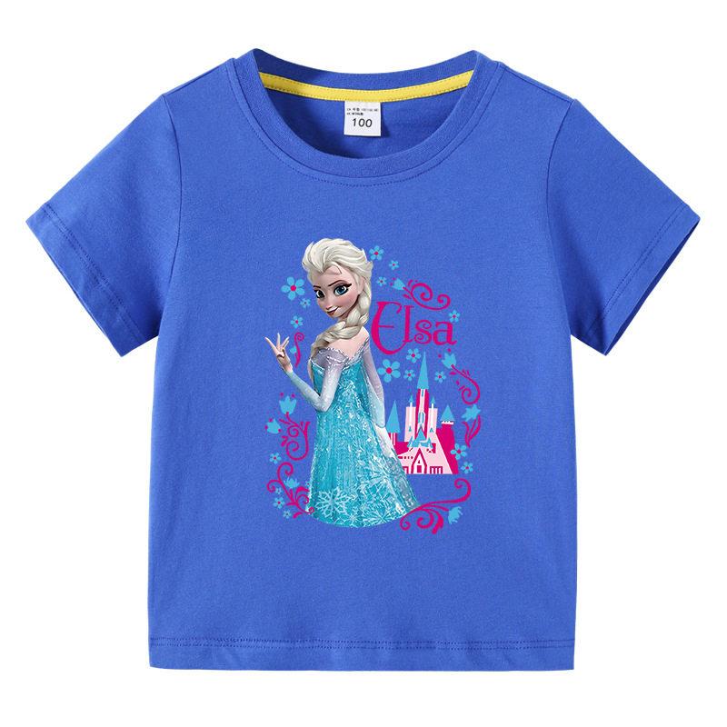T-shirt Enfant Coton Pur Imprimé Dessin Animé La Reine des Neiges 2026 Tenue Parent-Enfant Coton Pur Multicolore Optionnel Manches Courtes