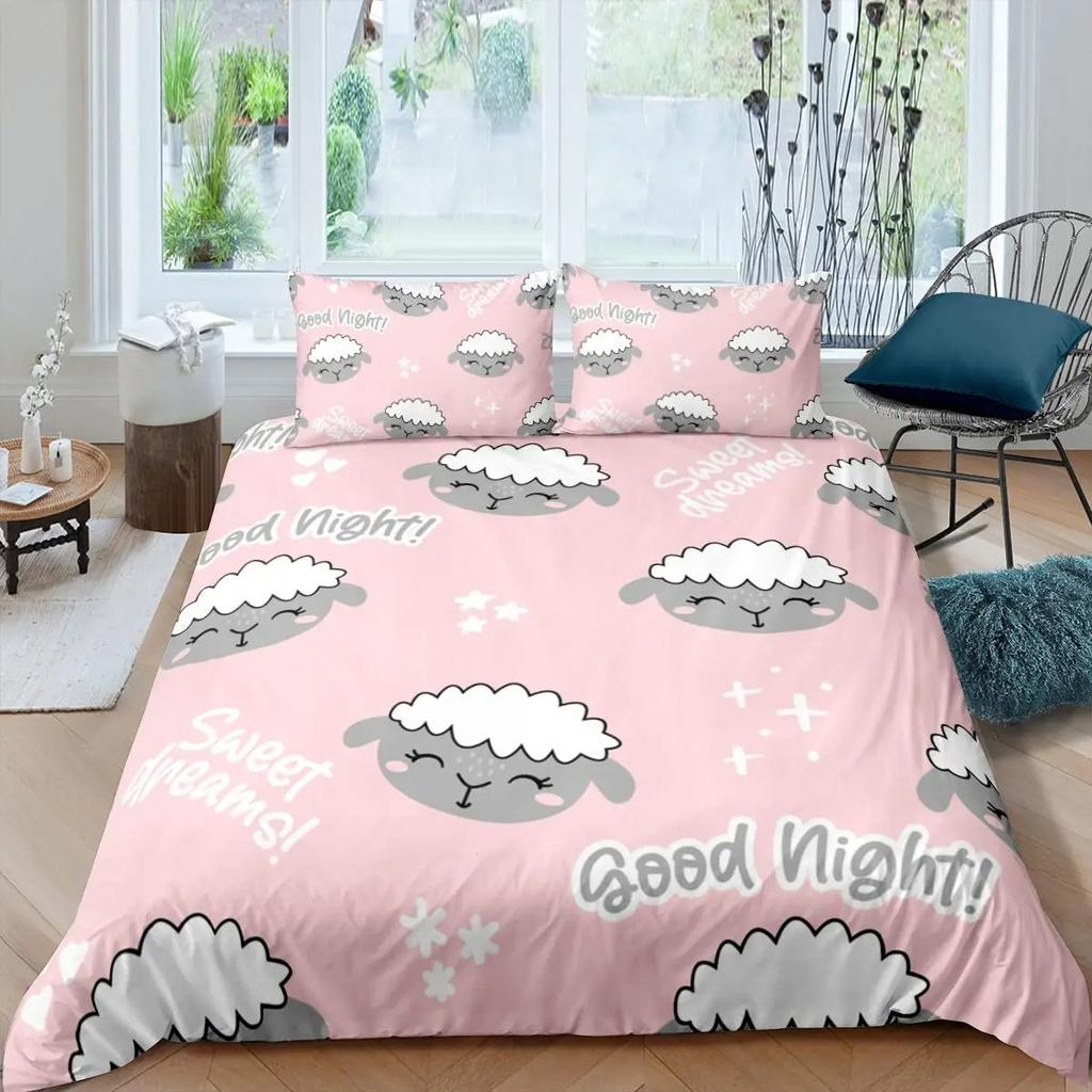 Cute Sheep Duvet Cover King Queen Funny Animal Floral Bedding Set Kids Cartoon Farm Animal Comforter Cover Polyester Quilt Cover