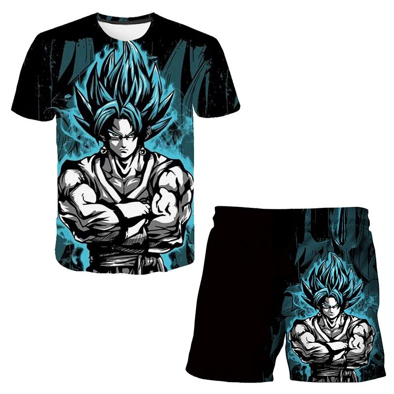 2025 Summer New Fashion Dragon Ball Tshirt Shorts 2 Piece Sets Kids Tracksuit Vegeta Clothes 3D Printed Dragon Ball T Shirts  Suit
