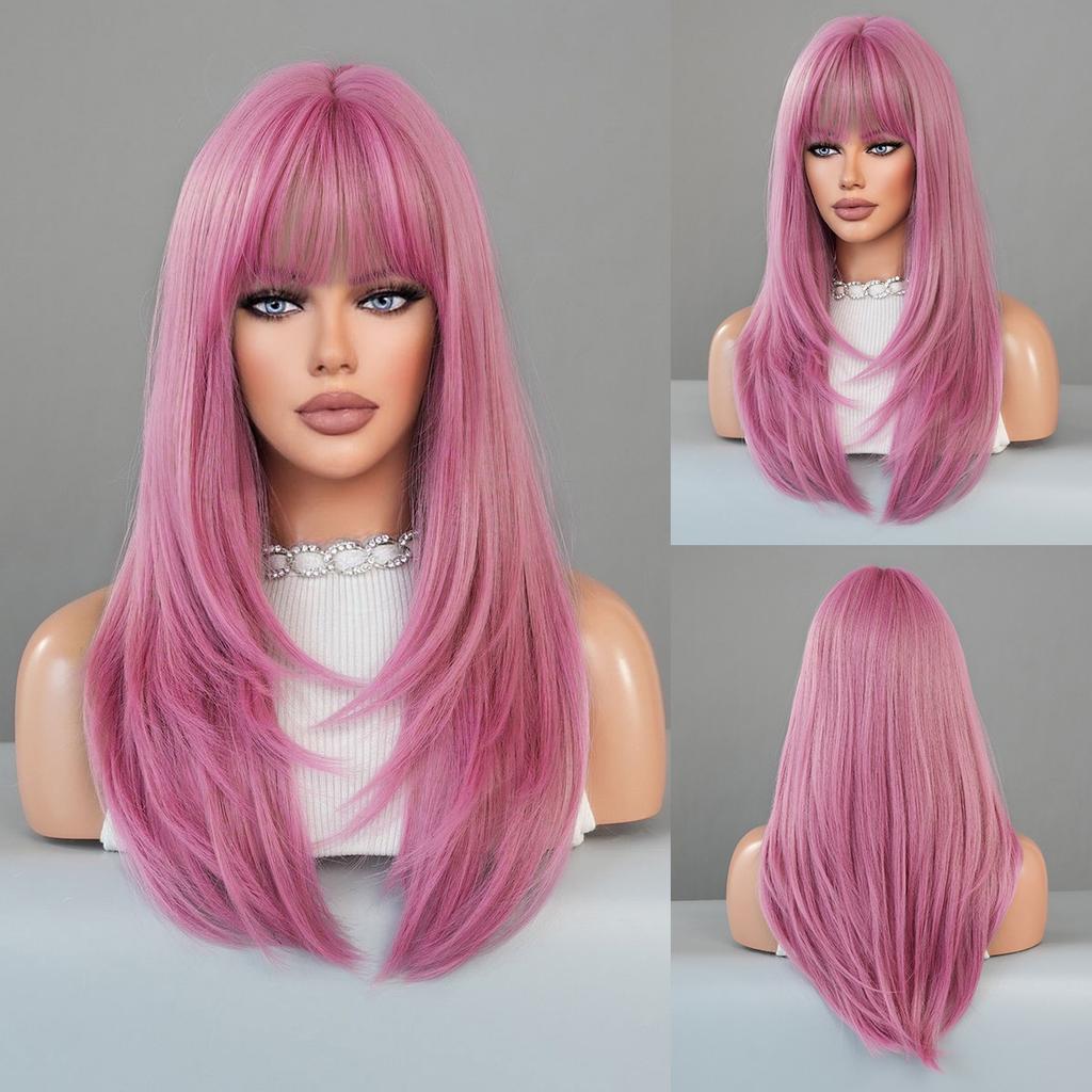 Women's Simulation Wig 65cm Hair Cospaly Long Straight Wig Full Headgear Rose Hair Net Headdress Beauty Decoration Wig