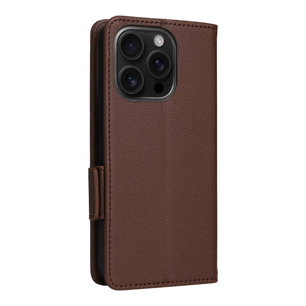 For iPhone 16 Pro Max Case with Wrist Strap Litchi Texture PU Leather Wallet Phone Cover
