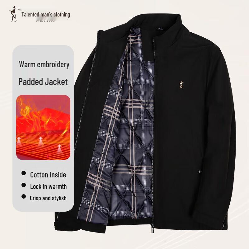Men's Padded Embroidered Windproof Stand-up Collar Jacket