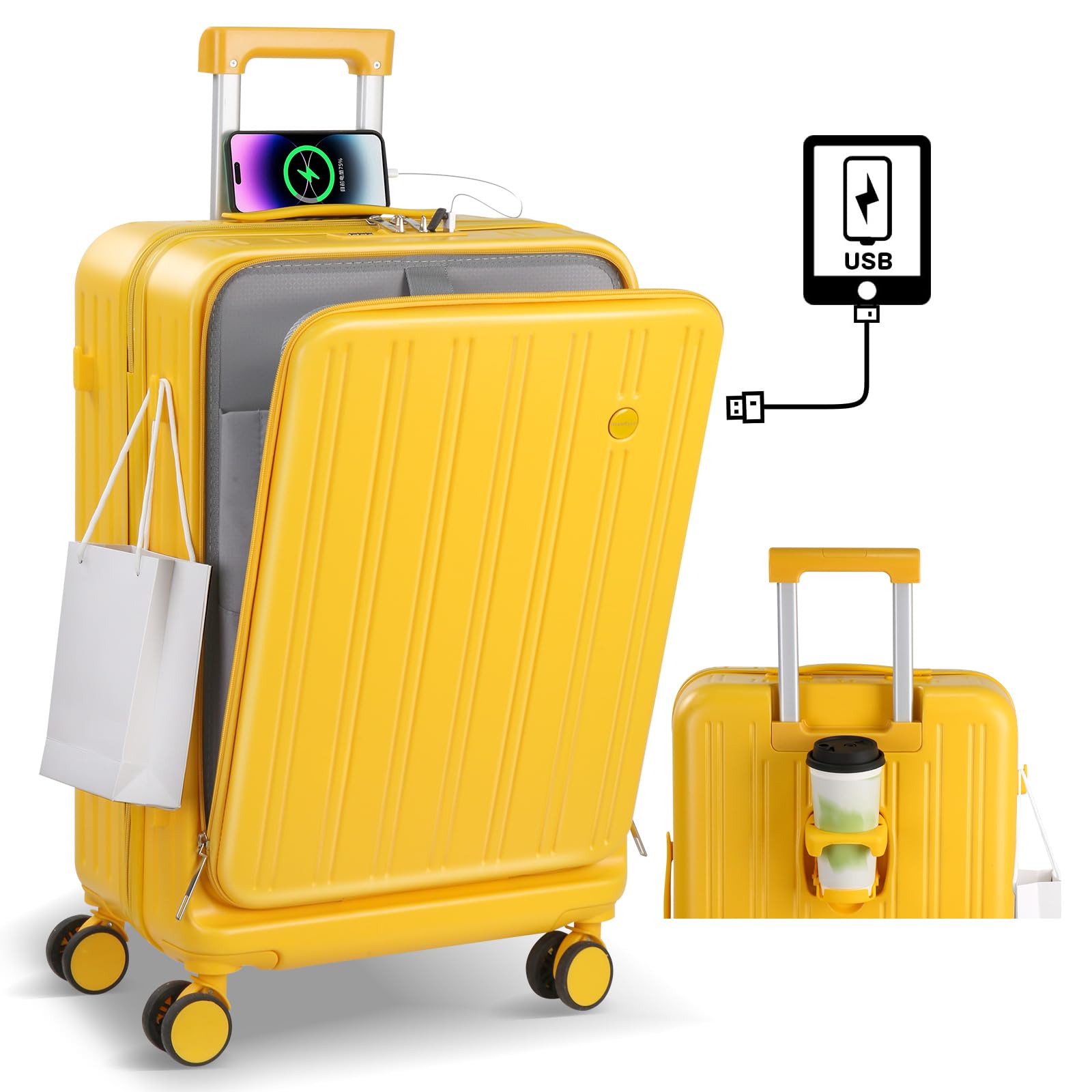 

Фронтальный чехол с USB-портом, сумка для переноски с чашкой, ультракомпьютерное хранилище, передний багаж, двойной чемодан для школы бизнеса, размер S [RoamRover], открытый, порт для ручной клади,