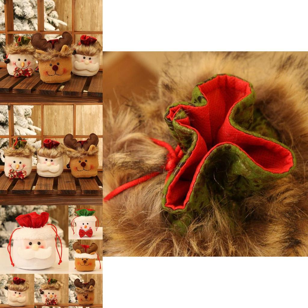 Charming Christmas Kids Gift Candy Bags Featuring Santa Claus Snowman And Elk Design