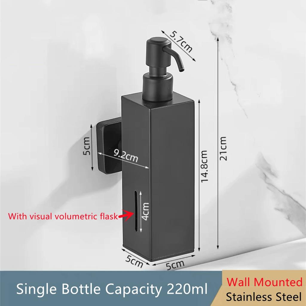 Schwarze Flüssigseifenspender Handpresse Metallpumpe Spender Wand Badezimmerzubehör Küche Edelstahl Lotionflasche