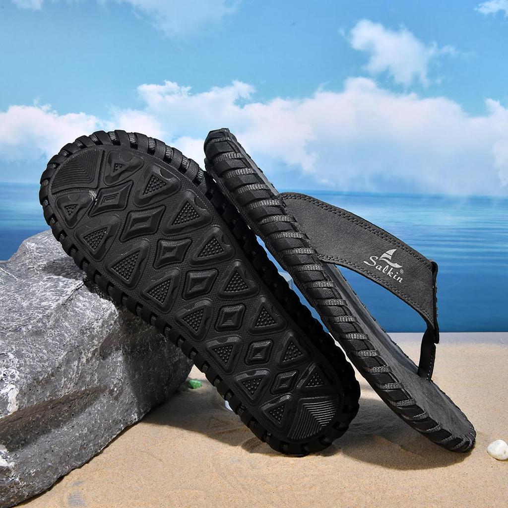 Plus size New Arrival Summer Men's Flip Flops Handmade Leather Slippers Lightweight Casual Beach Slippers For Indoor Outdoor Sandals