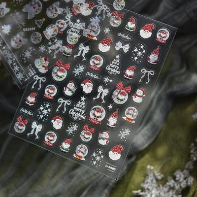 1Pcs Christmas Snowman Nail Art Stickers Winter Fresh Nail Stickers White Snow Crystal Ball Ornament Stickers