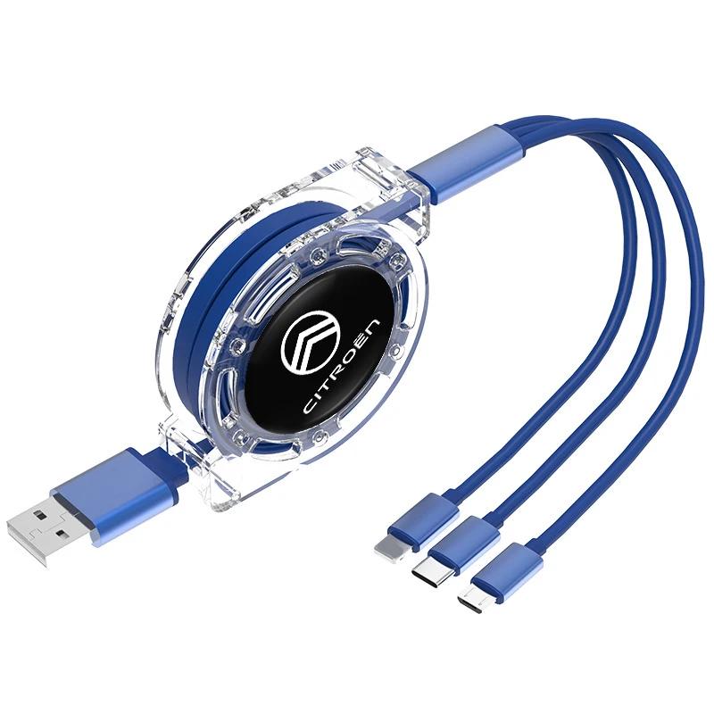 

Car 3 In 1 USB Type-C Ports Fast Charger Power Data Cable For Citroen Celysee C6 C3 C5 C1 C2 C4 Aircross Picasso Cactus Berlingo синій