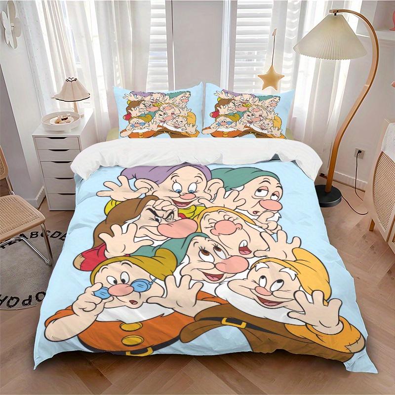 3pcs Happy Dwarfs Bedding Set, Including 1 Quilt Cover and 2 Pillow Shams, Without Filling, Soft and Comfortable Home Bedroom Fabric, Fashionable