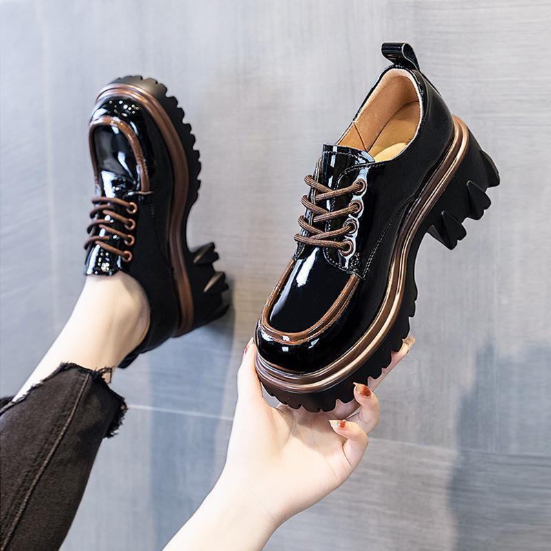 2025 New Models Are Suitable for Fat and Wide Feet, Small Leather Shoes for Women, British Style Patent Leather Thick-soled Thick-heeled Bi