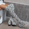 Sexy Dijlaarzen Dames Blok Dikke Hoge Hakken Merk Feest Platform Over de Knie Laarzen Vrouwelijke Straatschoenen Vrouw Botas Femininas