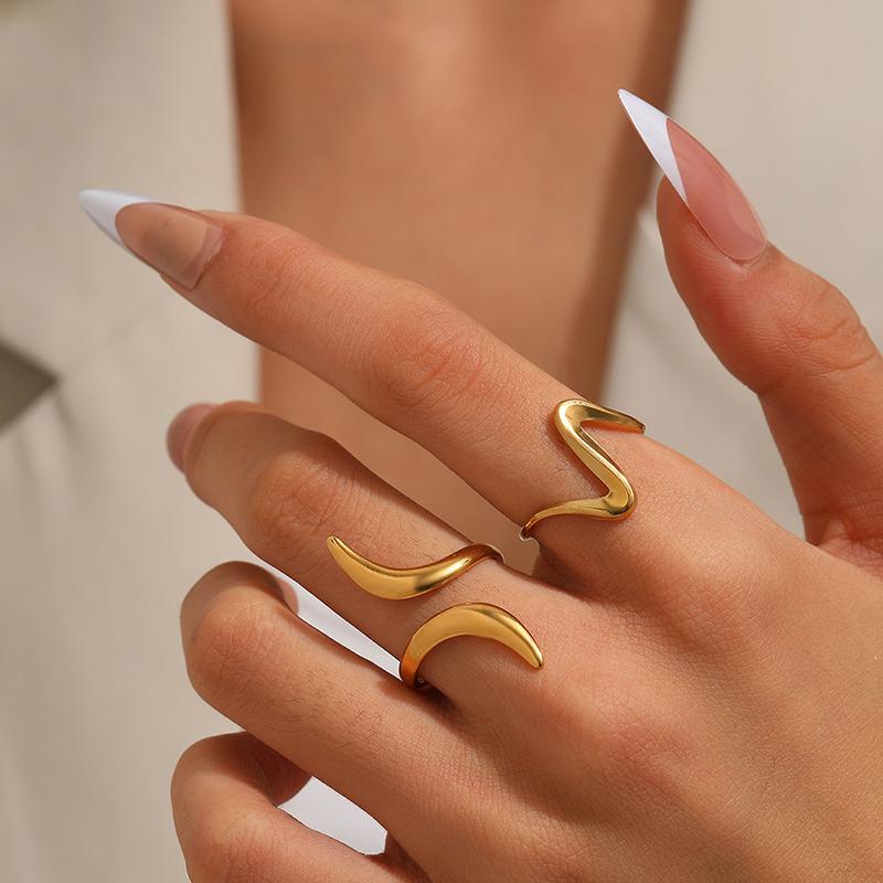 

2Pcs/set Stainless Steel Vintage Geometric Wave Rings for Women Gold Color Adjustable Rock Ring Aesthetic Wedding Zircon Gifts