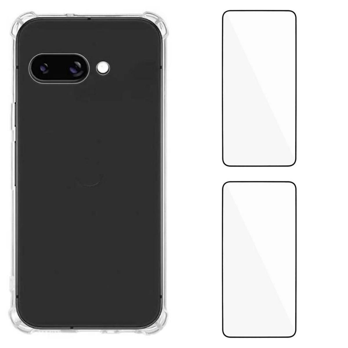 

For Google Pixel 9a TPU Case WANLONFENG WL3 Series 1.5mm Phone Cover with 2Pcs Tempered Glass Films Transparent