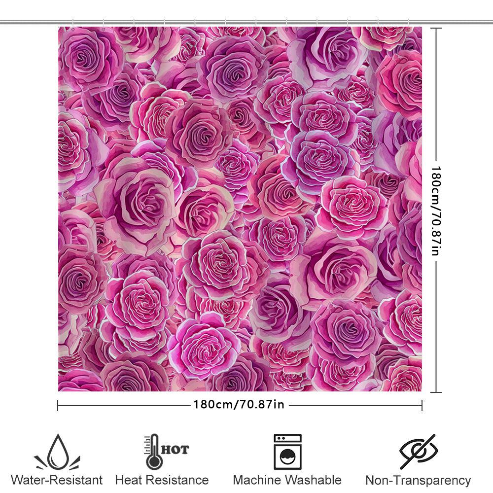 Bathroom Decor Shower Curtain Pink Roses Print Bath Rug White Bathtub Cover Home Decoration Waterproof Fabric 69X72 (L)