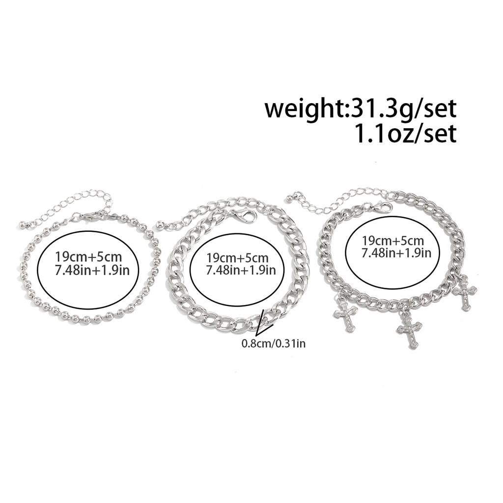 Ingemark Punk Hip Hop Silver Color Metal Chain Bracelets Men Goth Vintage Cross Pendant Bangles Grunge Street Jewelry Steampunk