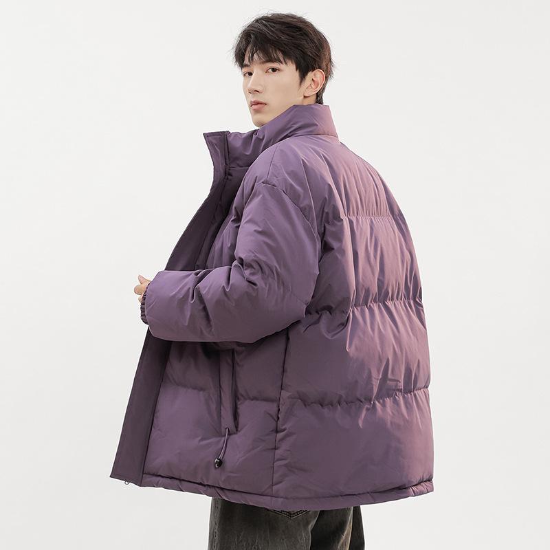 Men's Winter Stand Collar Cotton Padded Jacket - Casual Solid Color Warm Outerwear.