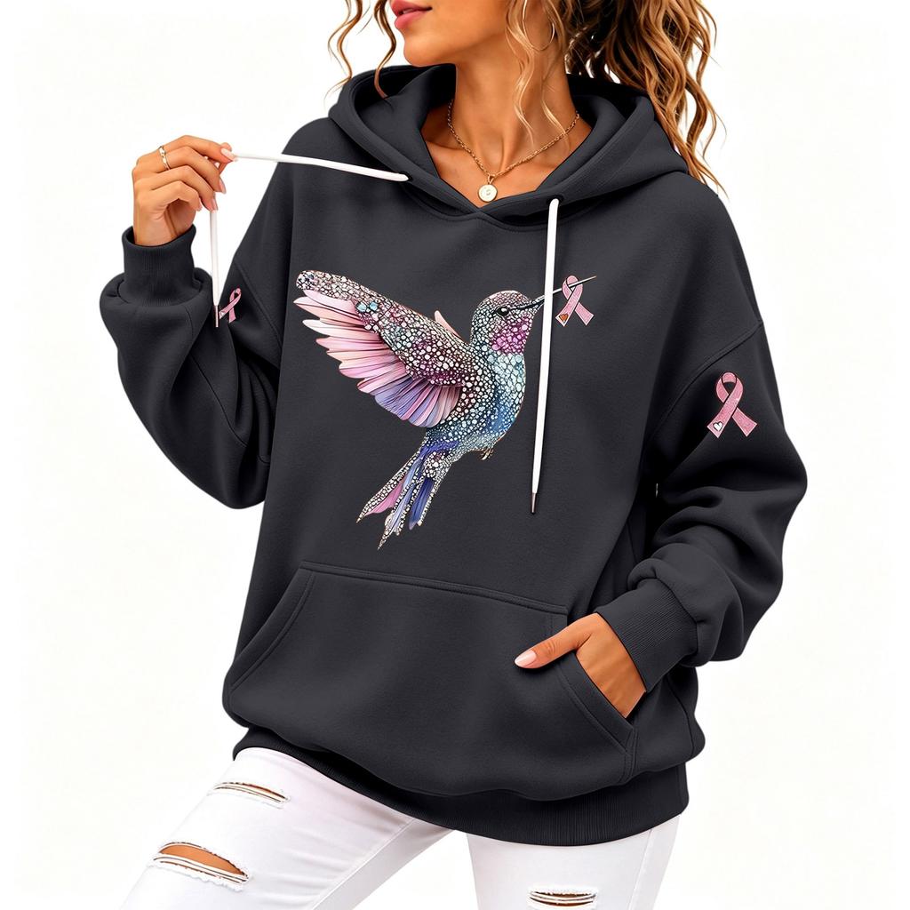 Women's Casual Loose Fit Hoodie with Hood and Breast Graphic Print for Everyday Wear