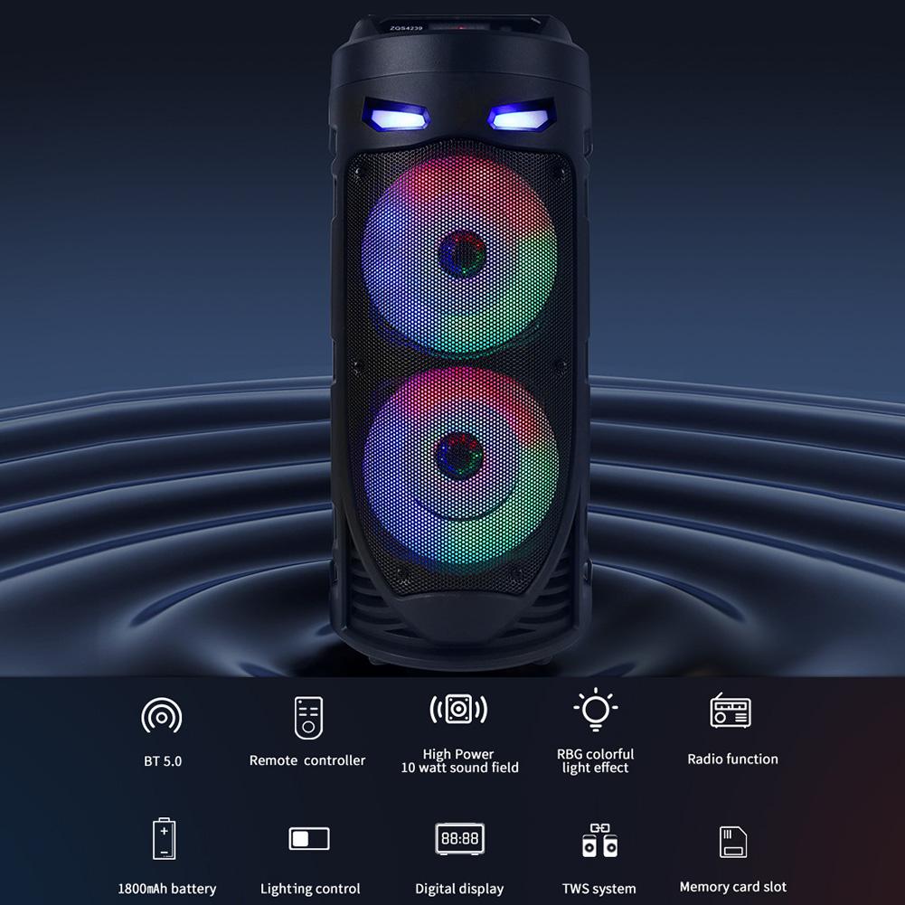 BT Speaker Loud Boombox with Double Subwoofer Deep Bass Lights Outdoor Speaker Support USB/TF/AUX/FM/BT/MIC for Home Party Gift