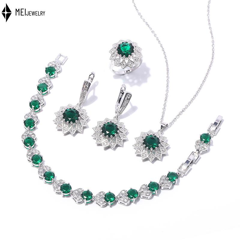 Culori Multiple Rotund Cupru Incrustat Zirconiu Cubic Placat Platină Colier Cercei Inele Brățări Set Bijuterii