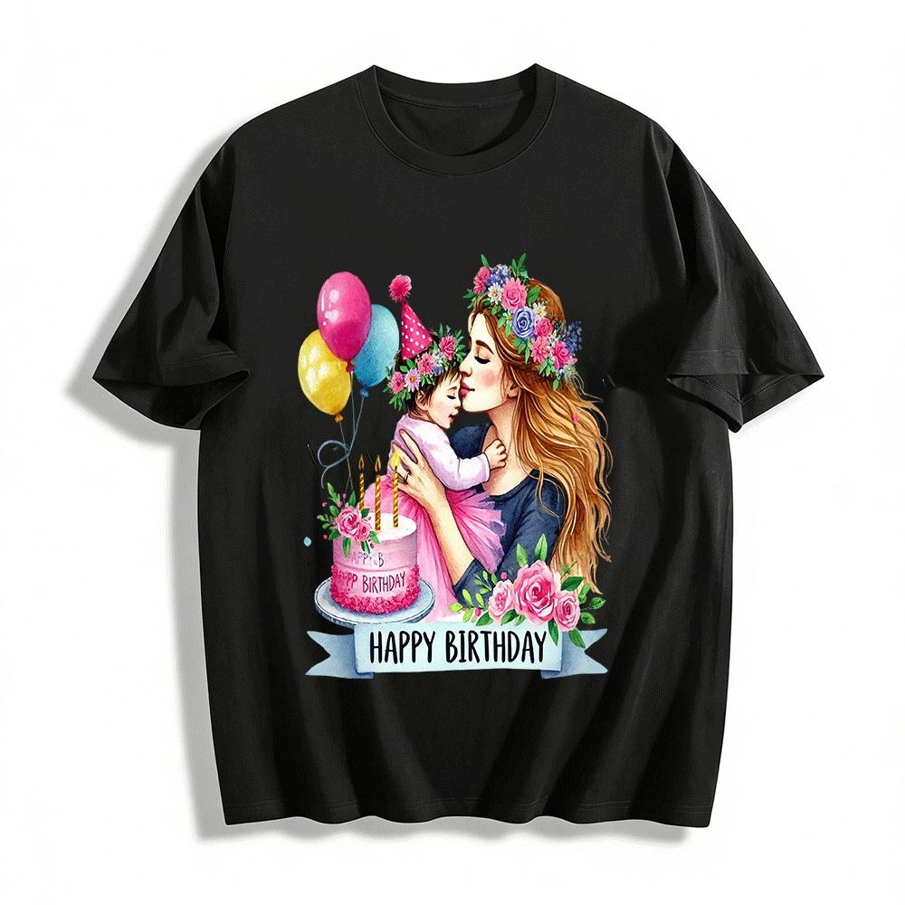 

Mother Daughter Birthday Hug Print Casual Family Celebration Tee Pure cotton T-shirt XXS