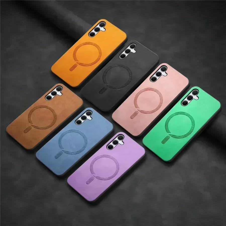 

For Magsafe Matte Leather Case for Samsung A56 A36 A16 A06 A05 A15 A25 A35 A55 A54 Magnetic Wireless Charging Protection Phone Cover for Samsung A14 помаранчевий