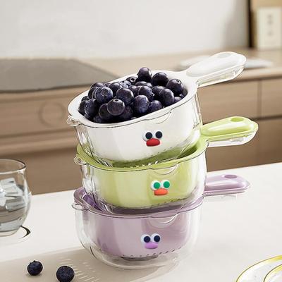 Coș Scurgere cu Mâner Ergonomic Design Dublu Strat Îngroșat Strecurătoare Bucătărie Bol pentru Spălat Fructe Legume Coș de Scurgere