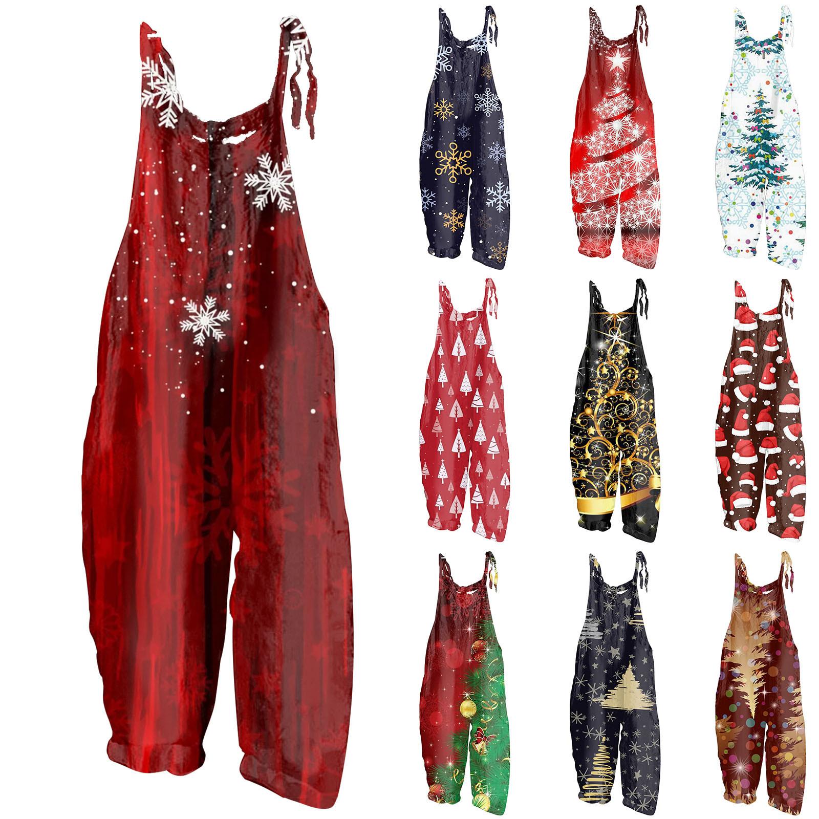 

Женский модный милый маленький свежий рождественский принт с винтажным повседневным комбинезоном