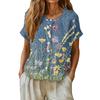 Women's Neck Floral Print Blouse with Single Button Placket