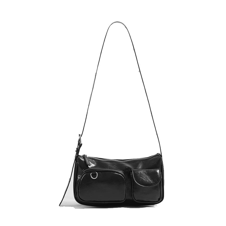 Fashi Pu Leather Women's Shoulder Bag Small Double Pocket Design Ladies Underarm Bags Y2k Vintage Female Handbags Clutch Purse