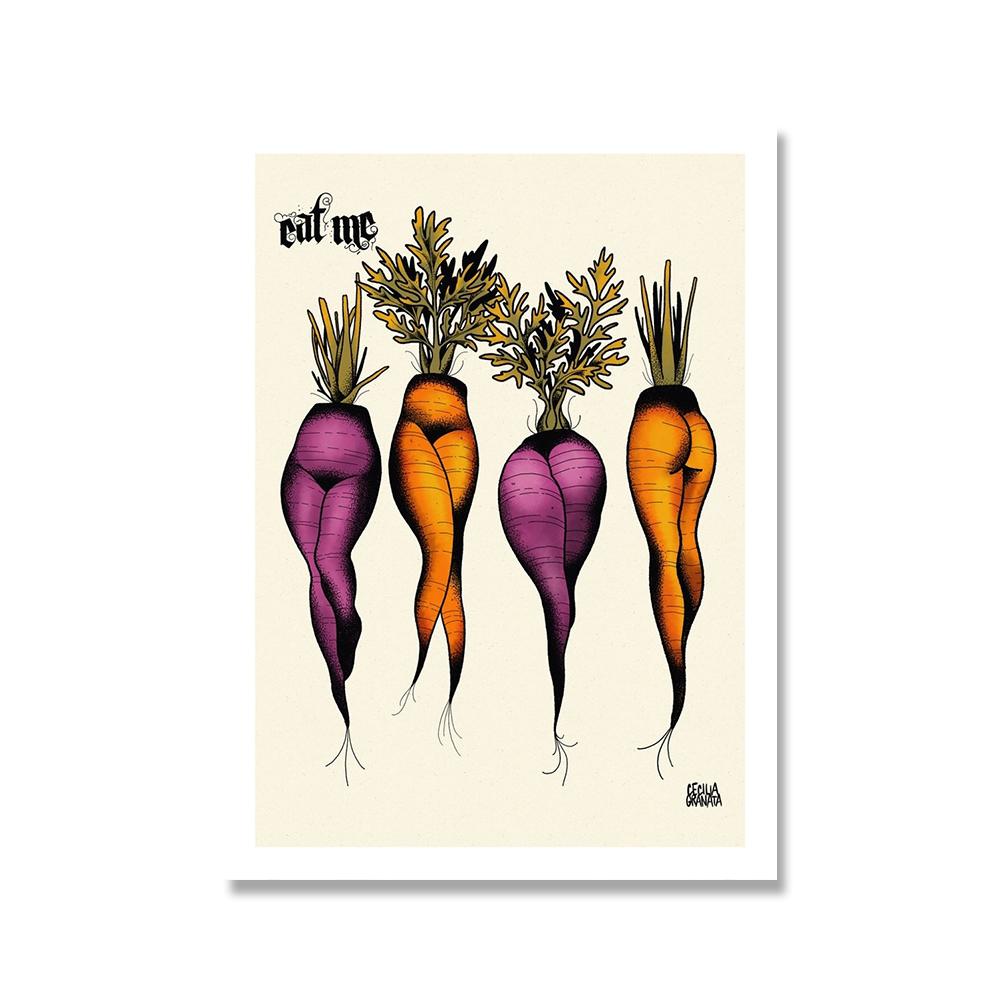 Funny Abstract Canvas Poster Mushroom Carrots Butt with Sexy Woman Leg Prints Vintage Wall Art Picture for Bedroom Home Decor
